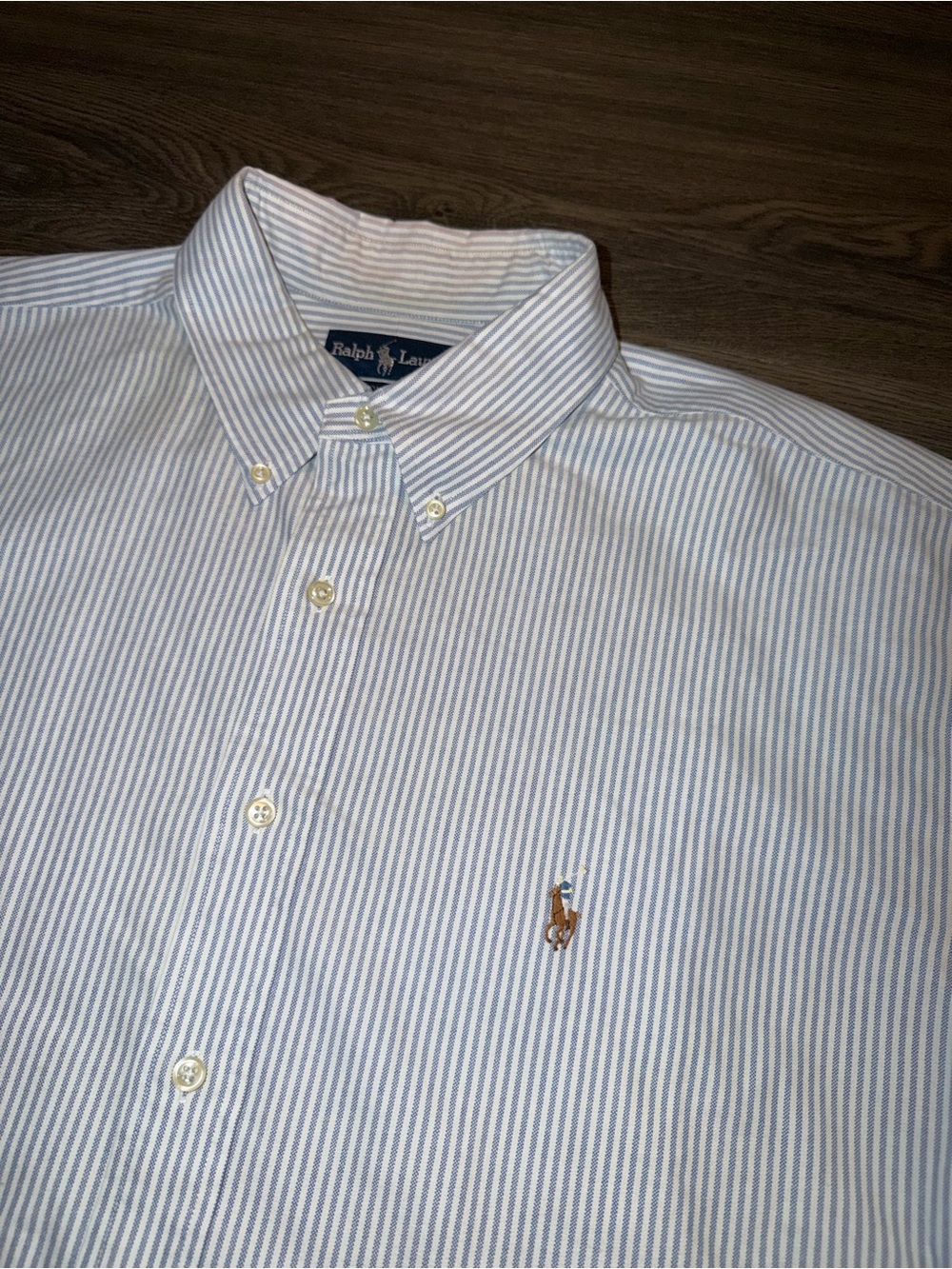 Vintage Polo Ralph Lauren Yarmouth Shirt Men's 18 35 Blue Striped Cotton Oxford